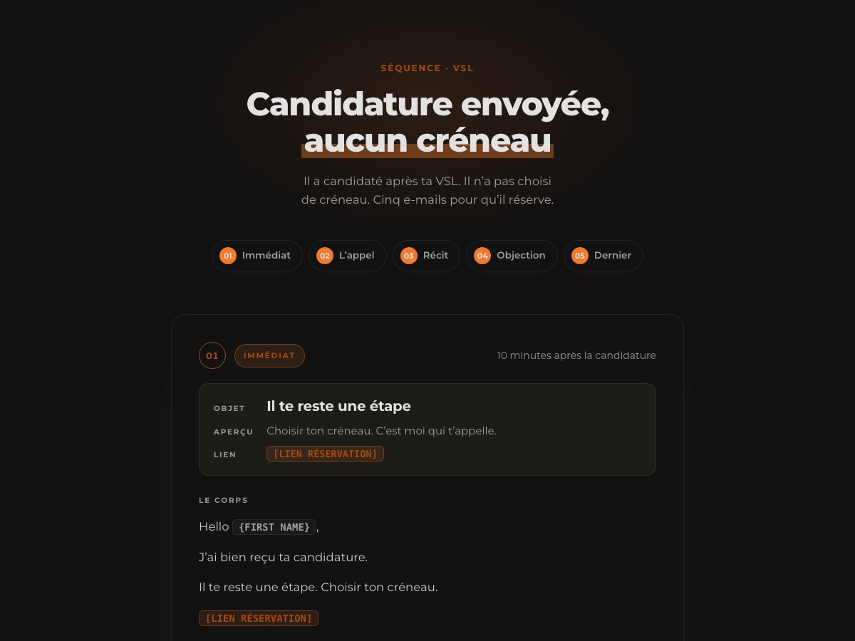 Aperçu de la séquence candidature sans créneau
