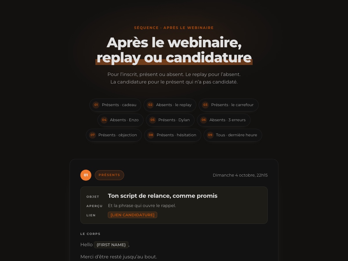 Aperçu de la séquence après le webinaire