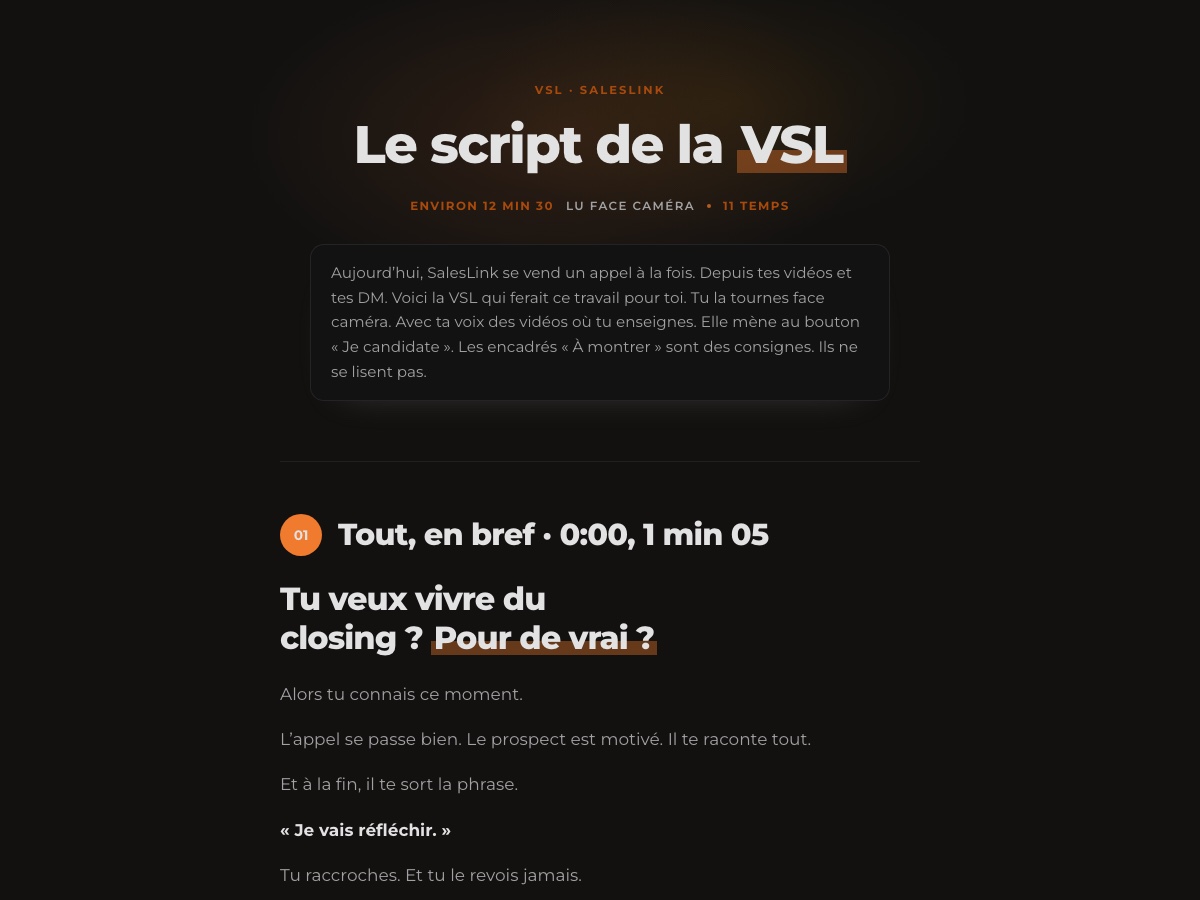 Aperçu du script de la VSL
